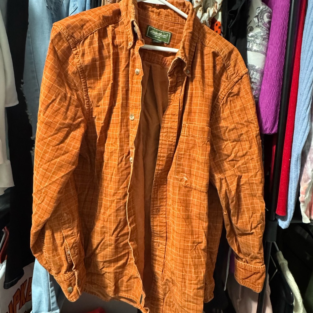 Eddie Bauer Orange Plaid Button-Up Shirt